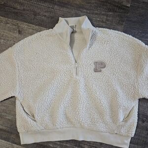 PINK Victoria’s Secret Sherpa Quarter Zip Pullover Cream Ivory Size L